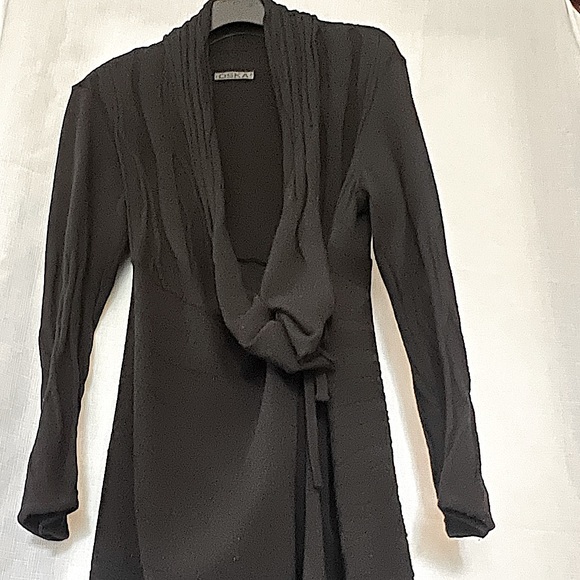 ⭐️OSKA⭐️TUNIC ASYMMETRICAL CUT WRAP SWEATER W/TIES TO SECURE @WAIST SIZE SMALL - Picture 3 of 12